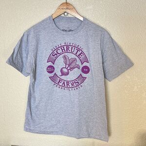The Office T-shirt Schrute Farms Large Grey Purple‎ Unisex Ripple Junction